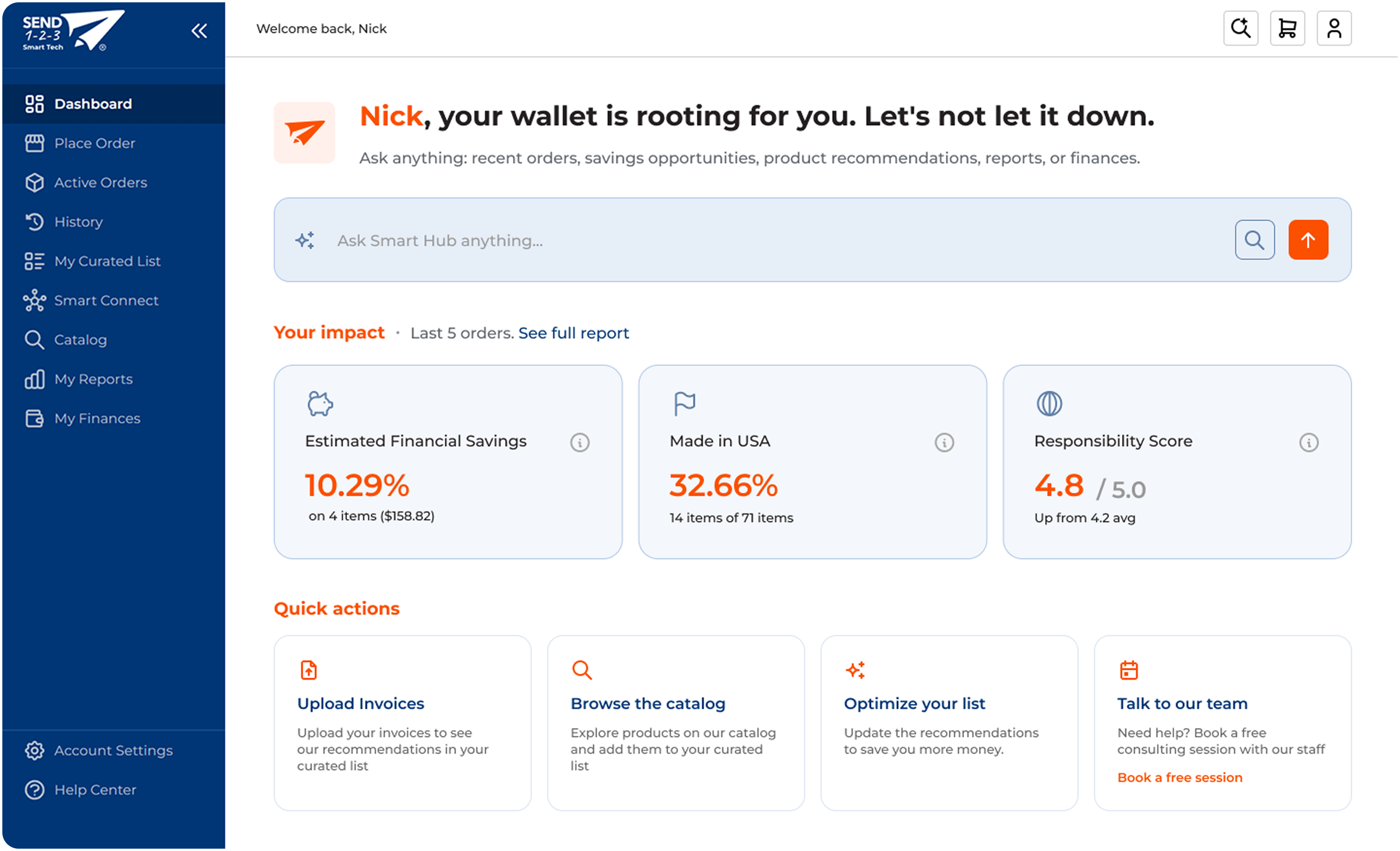 Send 123 procurement dashboard mockup